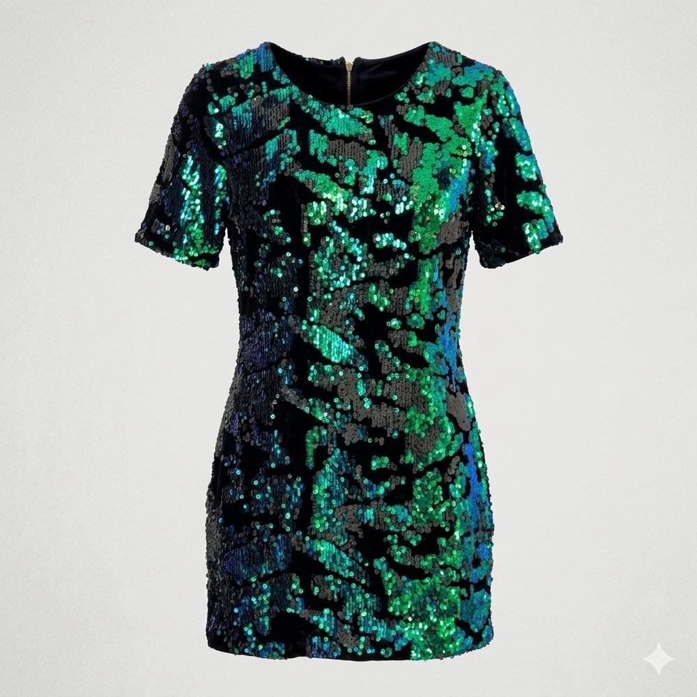 Topshop Green Blue Iridescent Flip Sequin Stretch Velvet Mini Dress 10 Glam NYE
